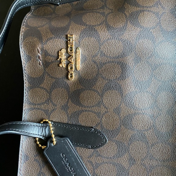 COACH brand leather brown tote bag with COACH signature logo 16 x 12 inches - Picture 2 of 15